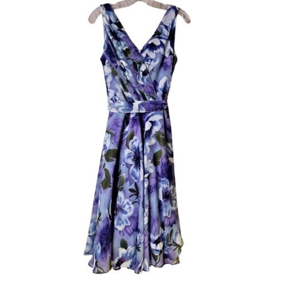 David Warren Womens‎ Fit Flare Purple Floral Dress Size 8 Fairy Romantic Cottage